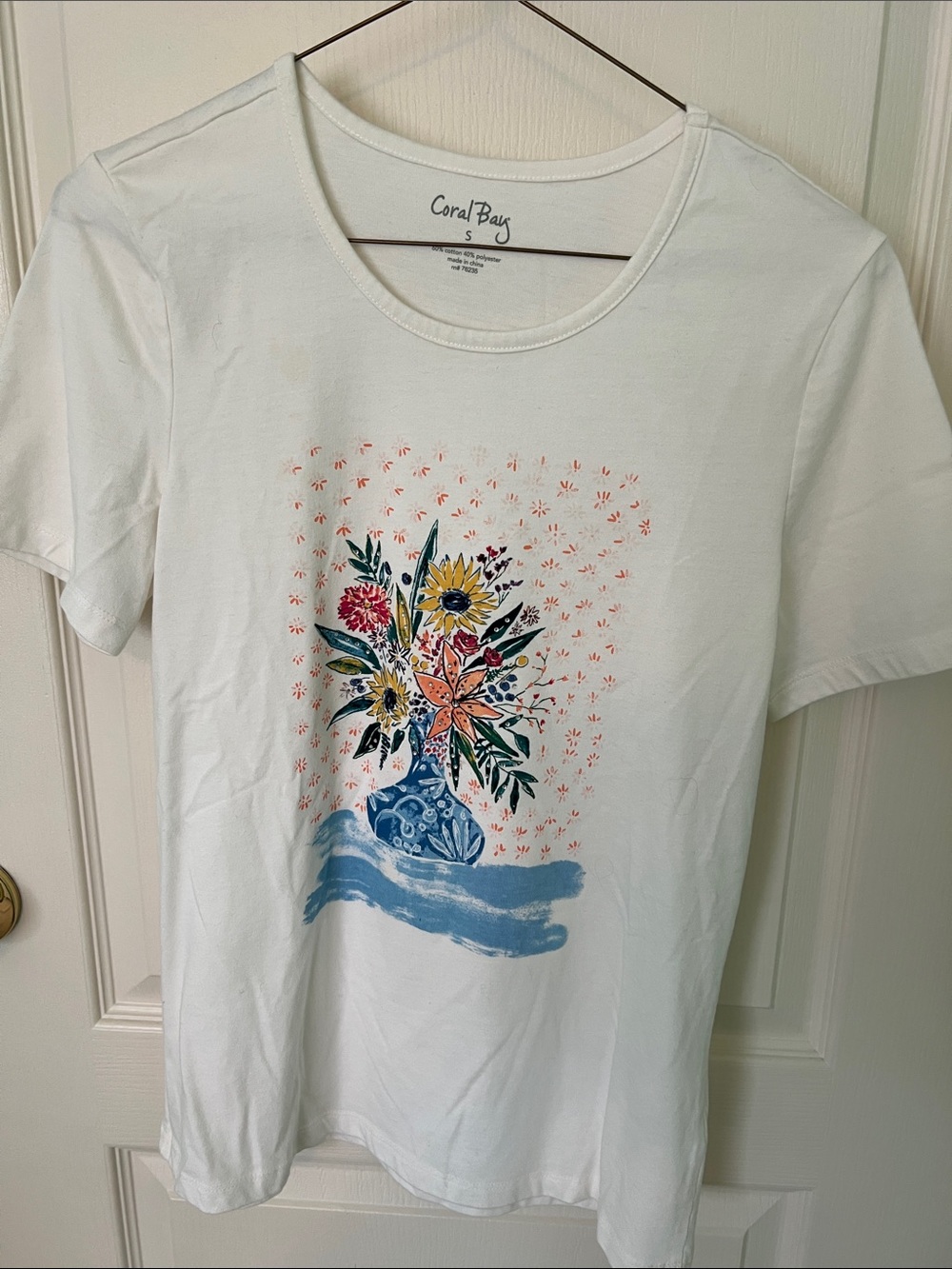 Coral Bay White Tee with Colorful Floral Vase Graphic